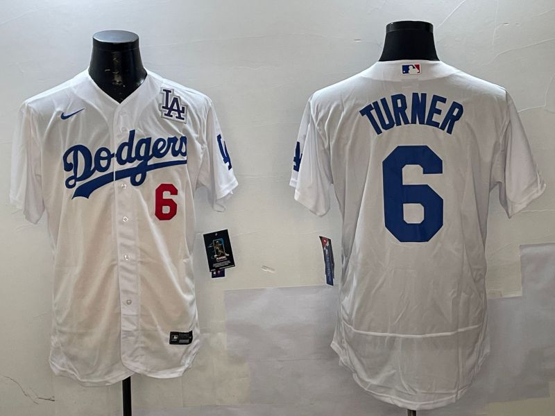Men Los Angeles Dodgers 6 Turner White City Edition Elite Nike 2025 MLB Jersey style 4